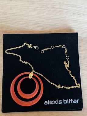 Alexis Bittar Gold-Tone Chain Necklace with Orange Lucite Pendant